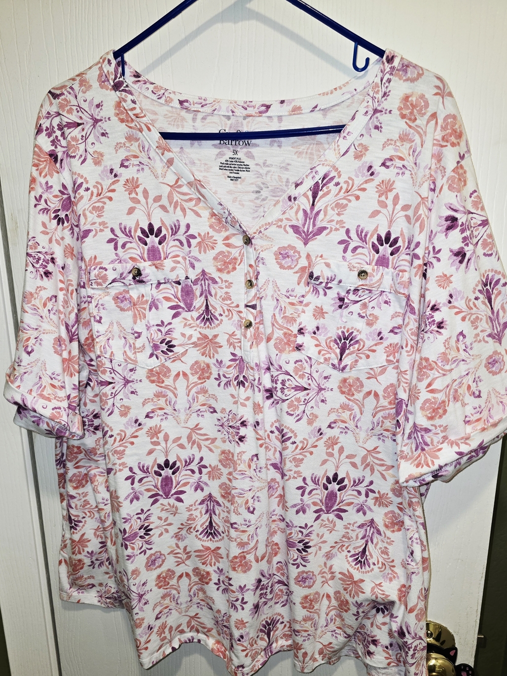 croft & barrow Pink and Purple Floral Henley Tunic